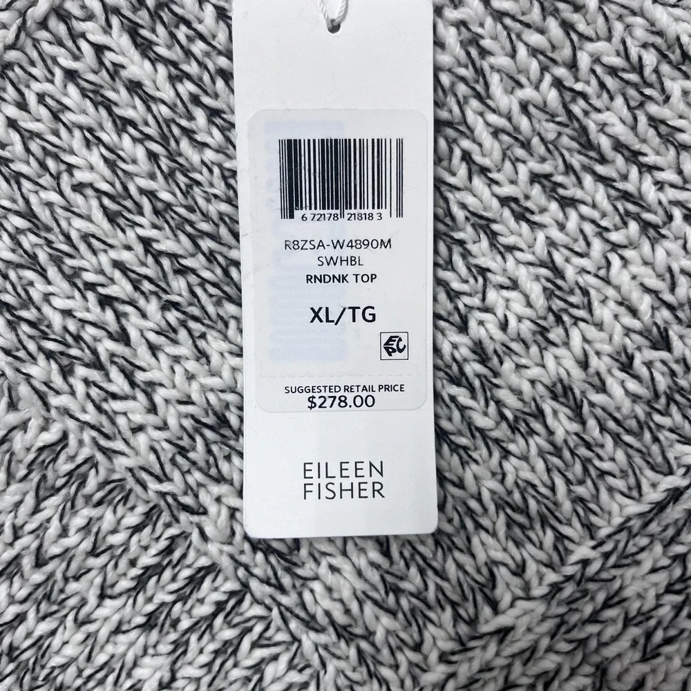 Eileen Fisher Sweater Womens‎ XL Black White Marled Round Neck Diamond Knit Boxy